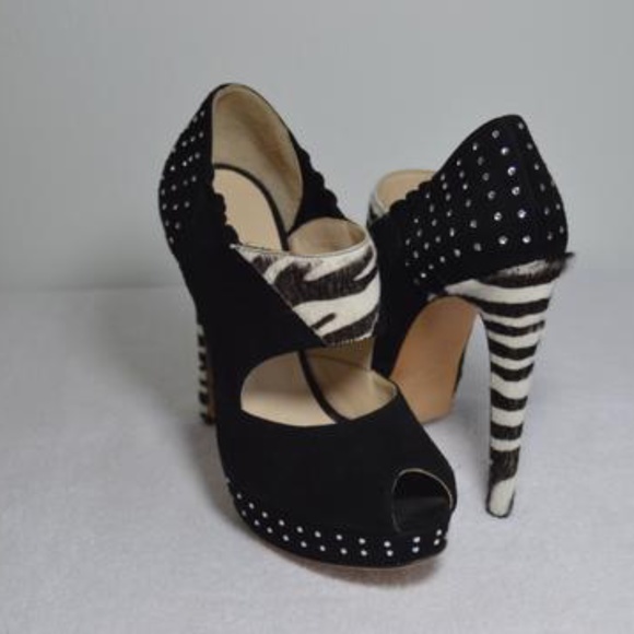 🆕🏷️  RDamiano Marini | Zebra Ponyhair Swarovski Platform Heels | Made in Italy - Picture 7 of 13